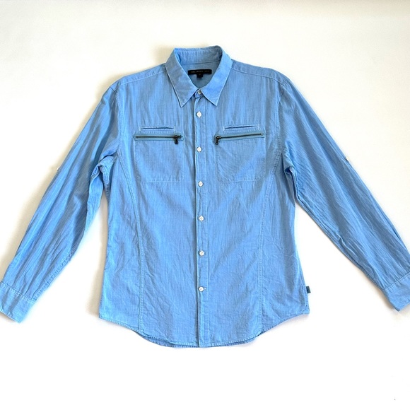 JOHN VARVATOS LIGHTWEIGHT LONG ROLL-TAB SLEEVE ZIP-POCKET BUTTON UP SHIRT SzM - Picture 6 of 13